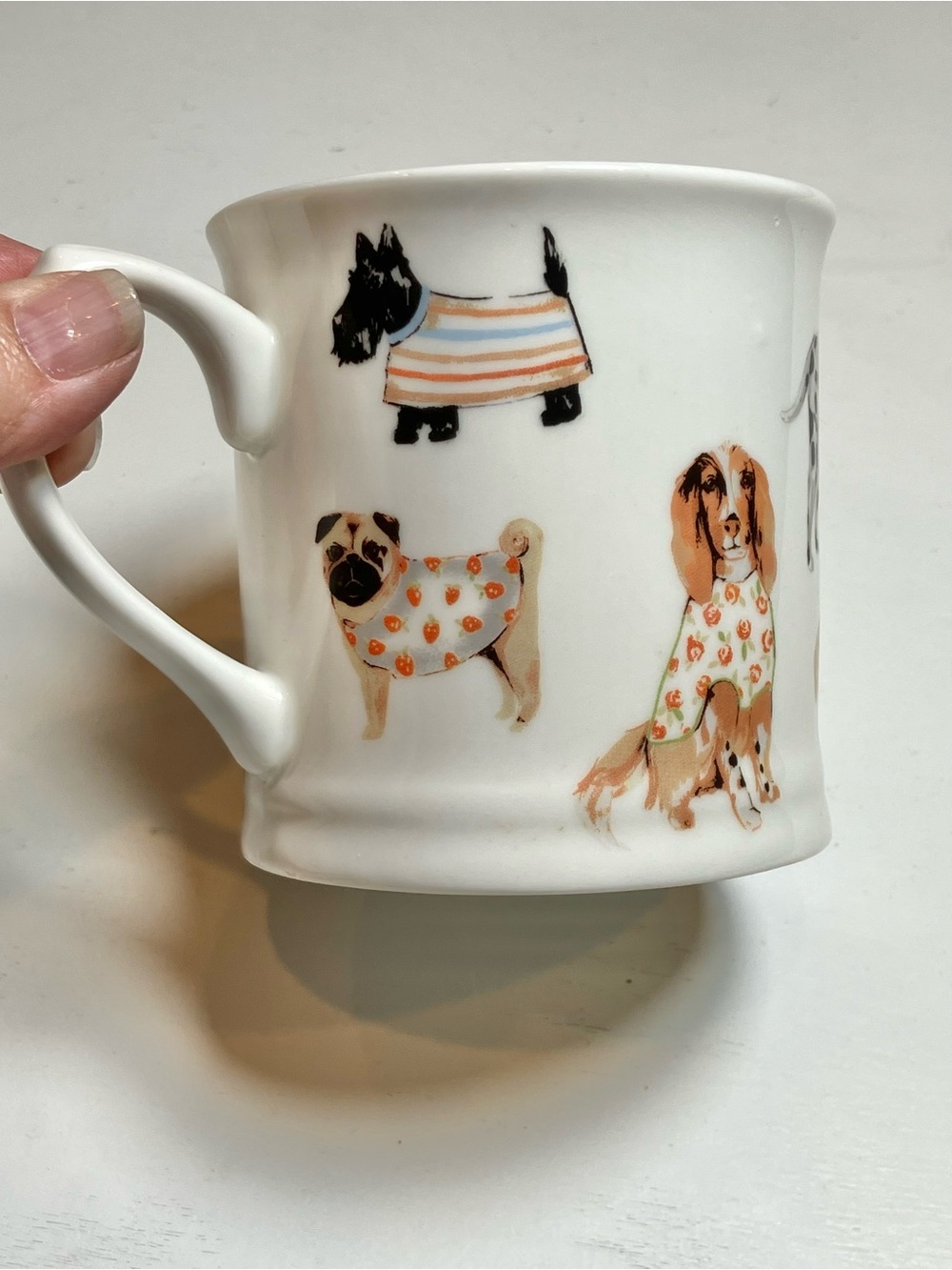 Dog Print Ceramic Mug with Pug & Spaniel Motif - White